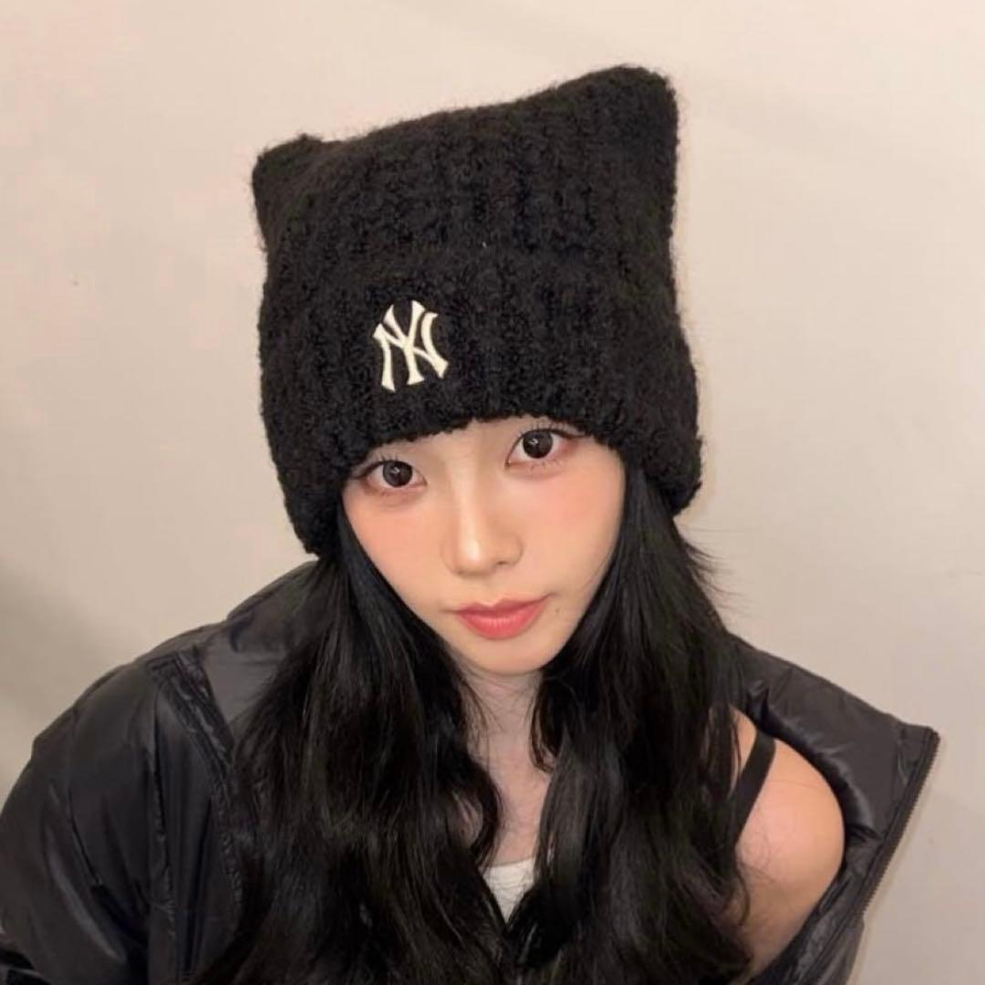 MLB KOREA 猫耳ニット帽　ビーニー　韓国限定