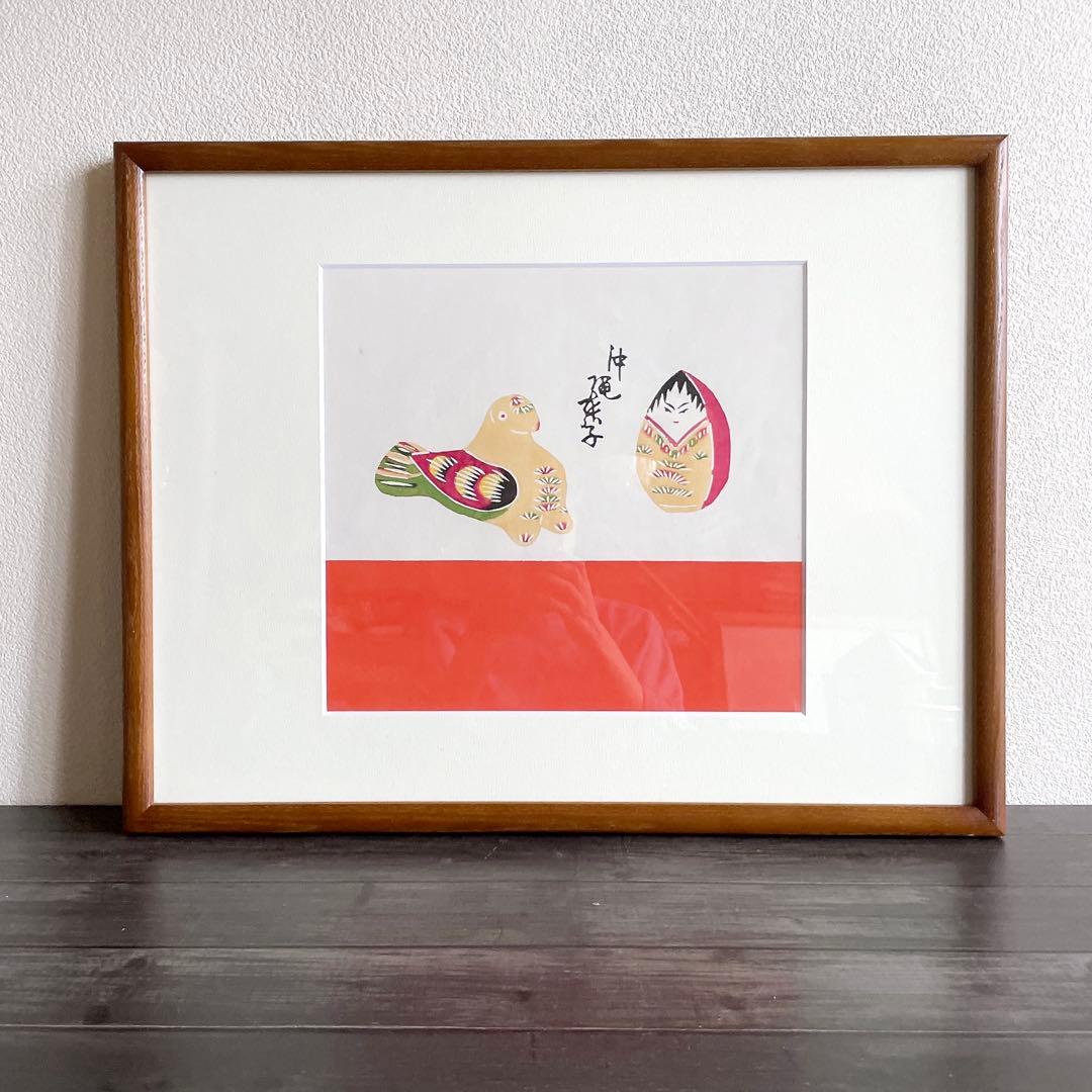 芹沢銈介 型染め 型絵染 額絵 額装 額入り沖縄 張子 インテリア アート 民藝