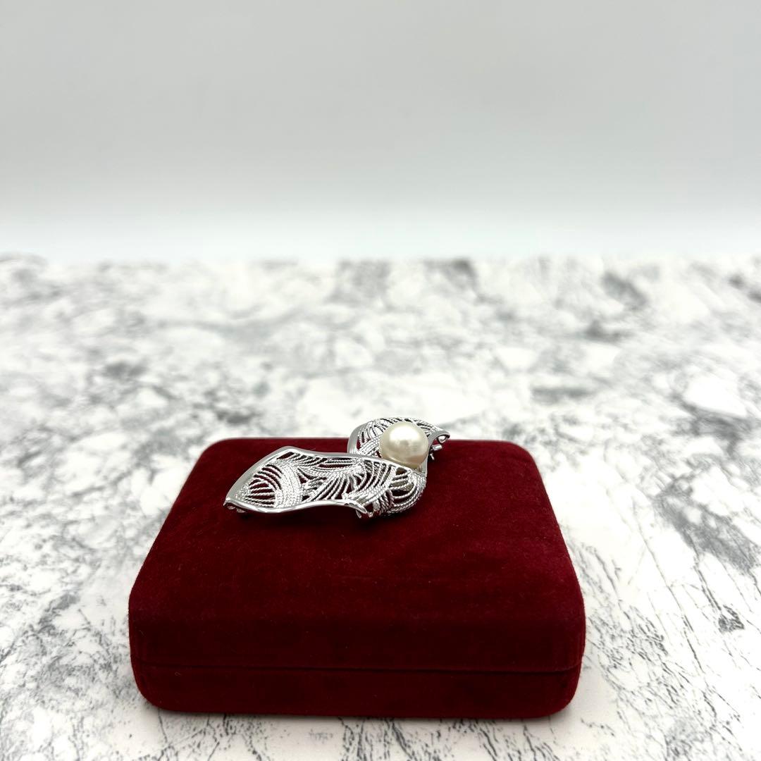 極美品✨ ブローチ パール 白蝶真珠 パールブローチ 10.5mm シルバー