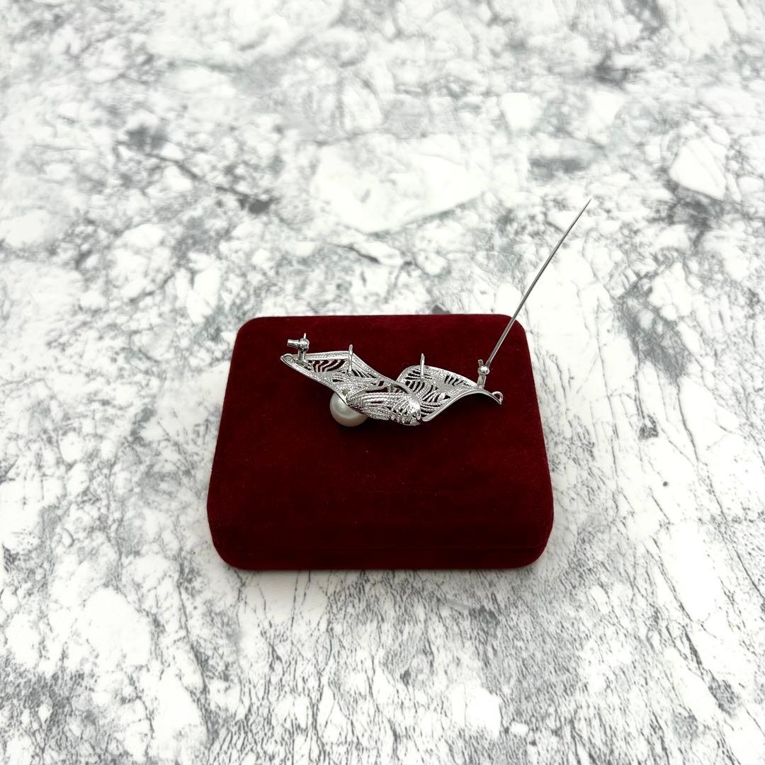 極美品✨ ブローチ パール 白蝶真珠 パールブローチ 10.5mm シルバー