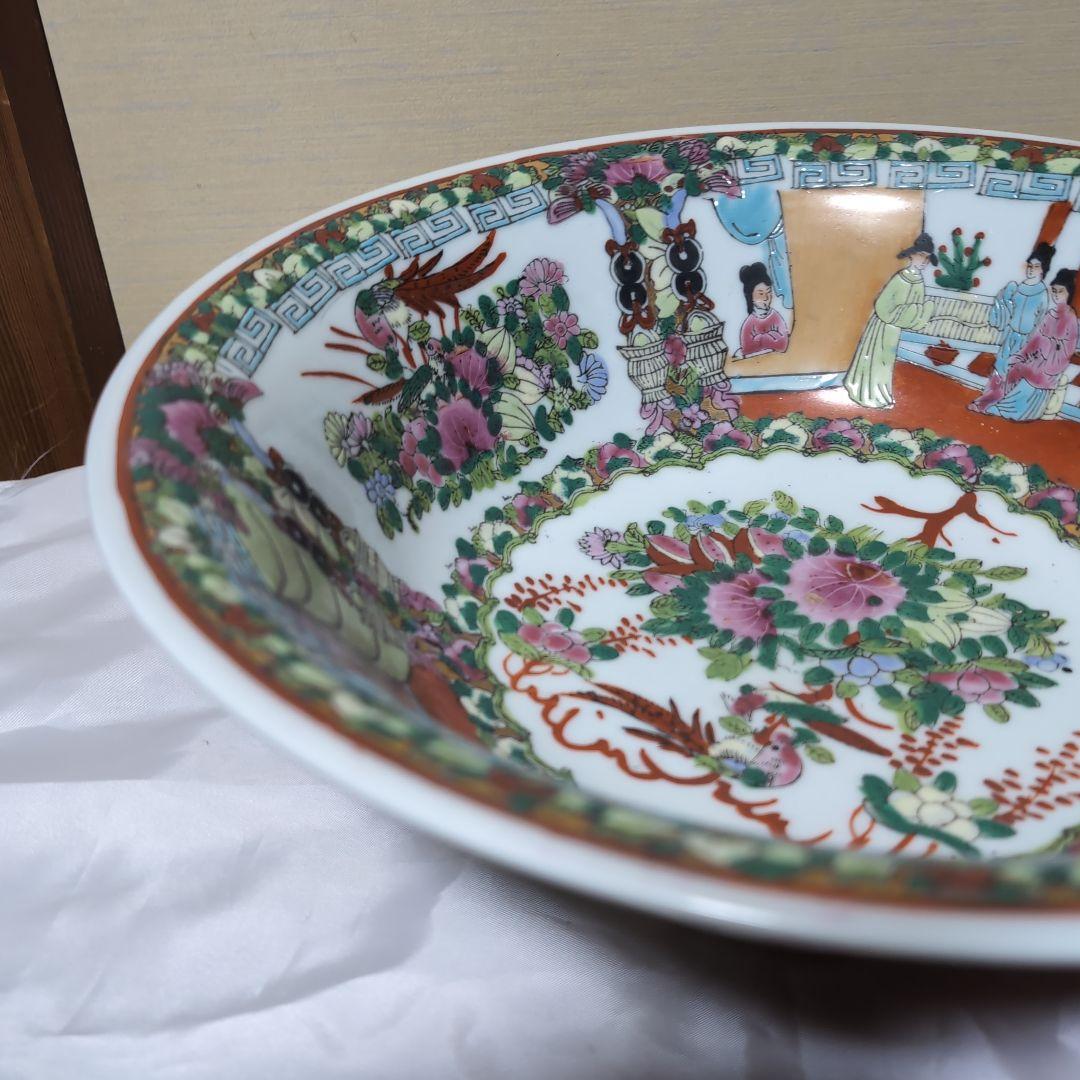 中国明時代五彩花、人物図特大丼