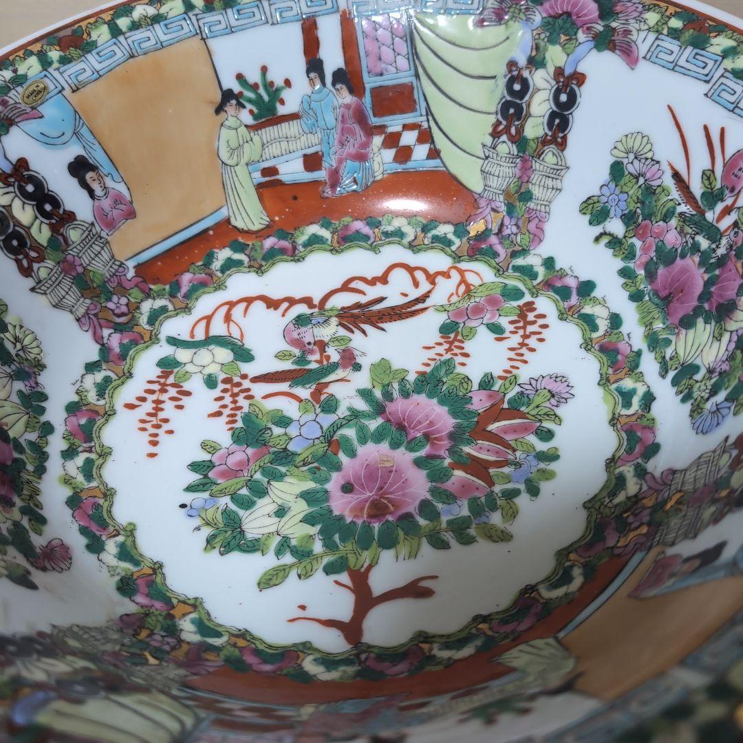 中国明時代五彩花、人物図特大丼