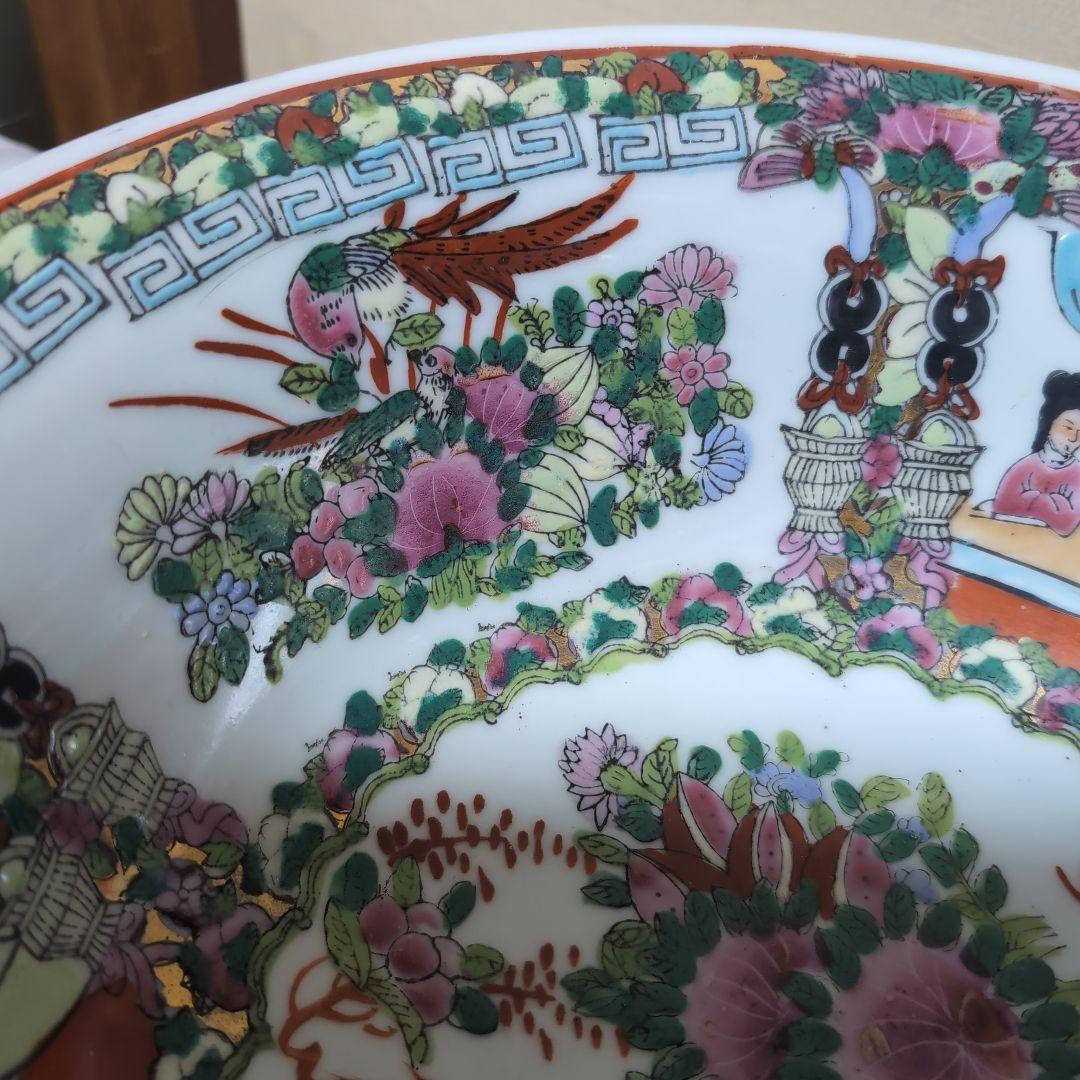 中国明時代五彩花、人物図特大丼