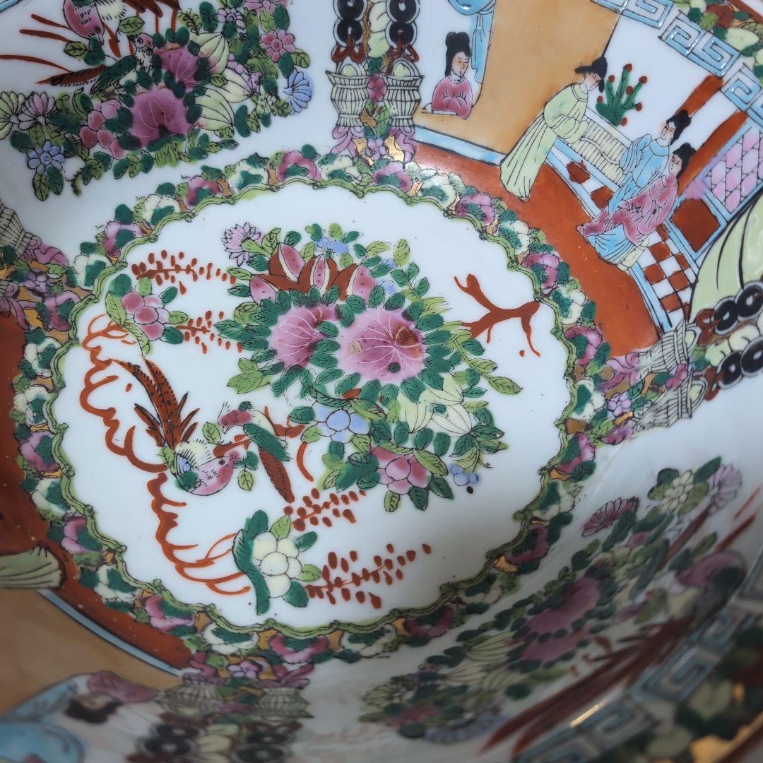 中国明時代五彩花、人物図特大丼