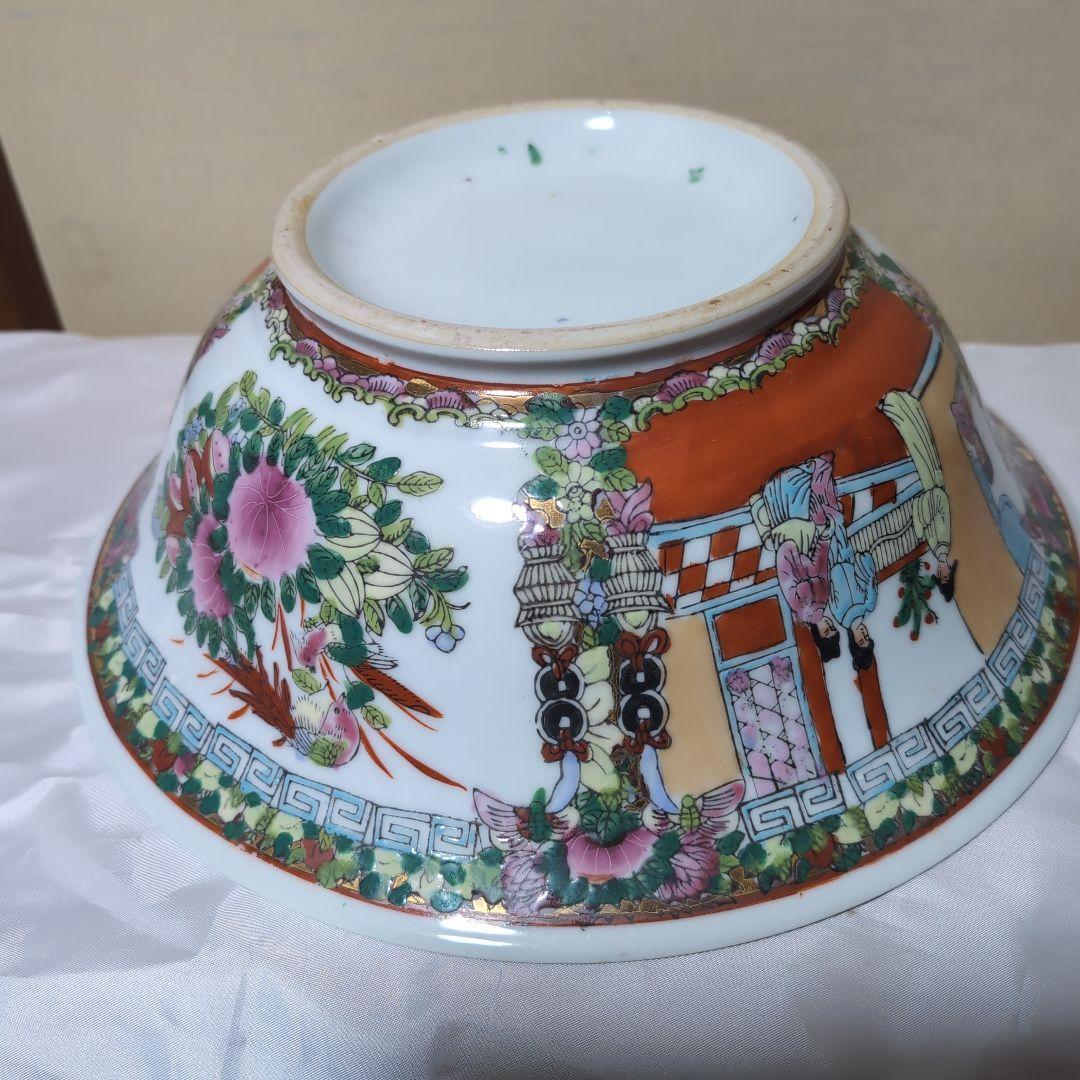 中国明時代五彩花、人物図特大丼