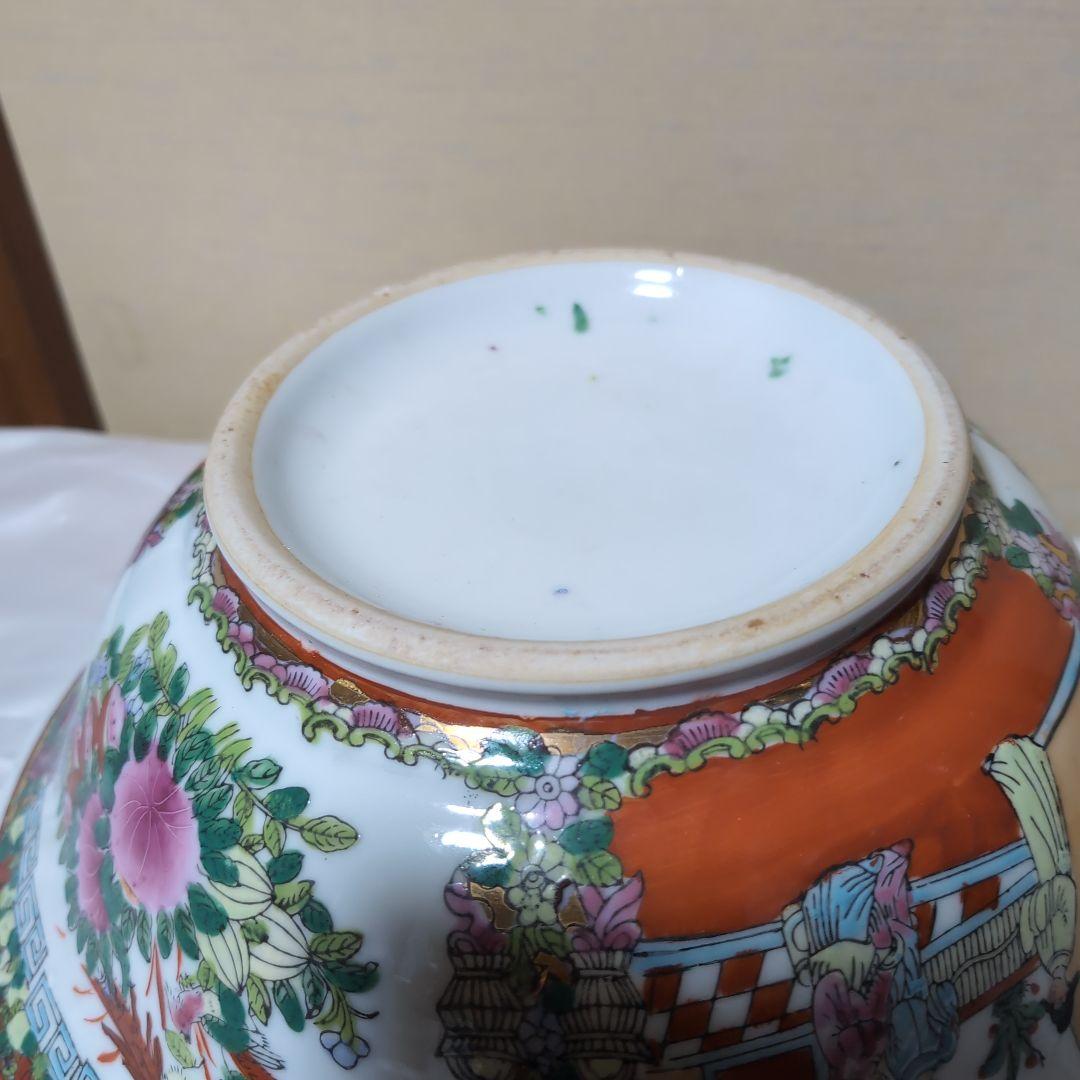 中国明時代五彩花、人物図特大丼