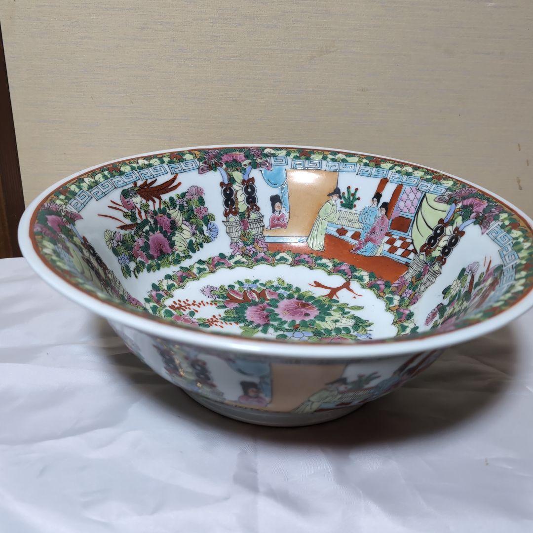 中国明時代五彩花、人物図特大丼