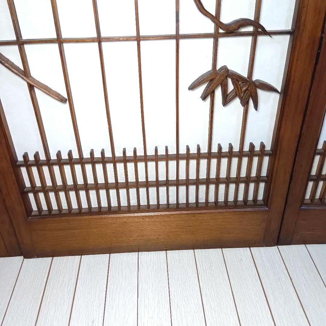 和風　木彫り　障子　４連　折りたたみ　衝立　パーテーション