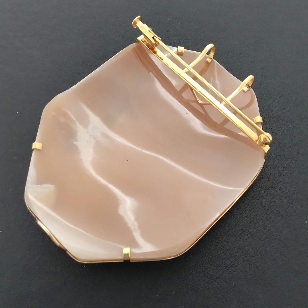 K18◯シェルカメオ★八角形★ブローチ&時々ペンダントトップ★美人シェルカメオ★