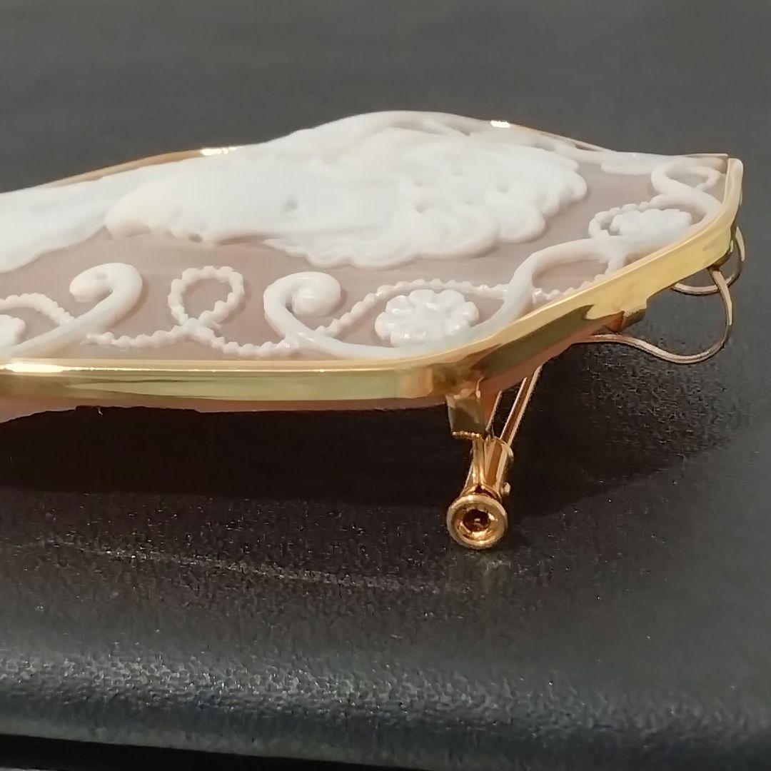 K18◯シェルカメオ★八角形★ブローチ&時々ペンダントトップ★美人シェルカメオ★