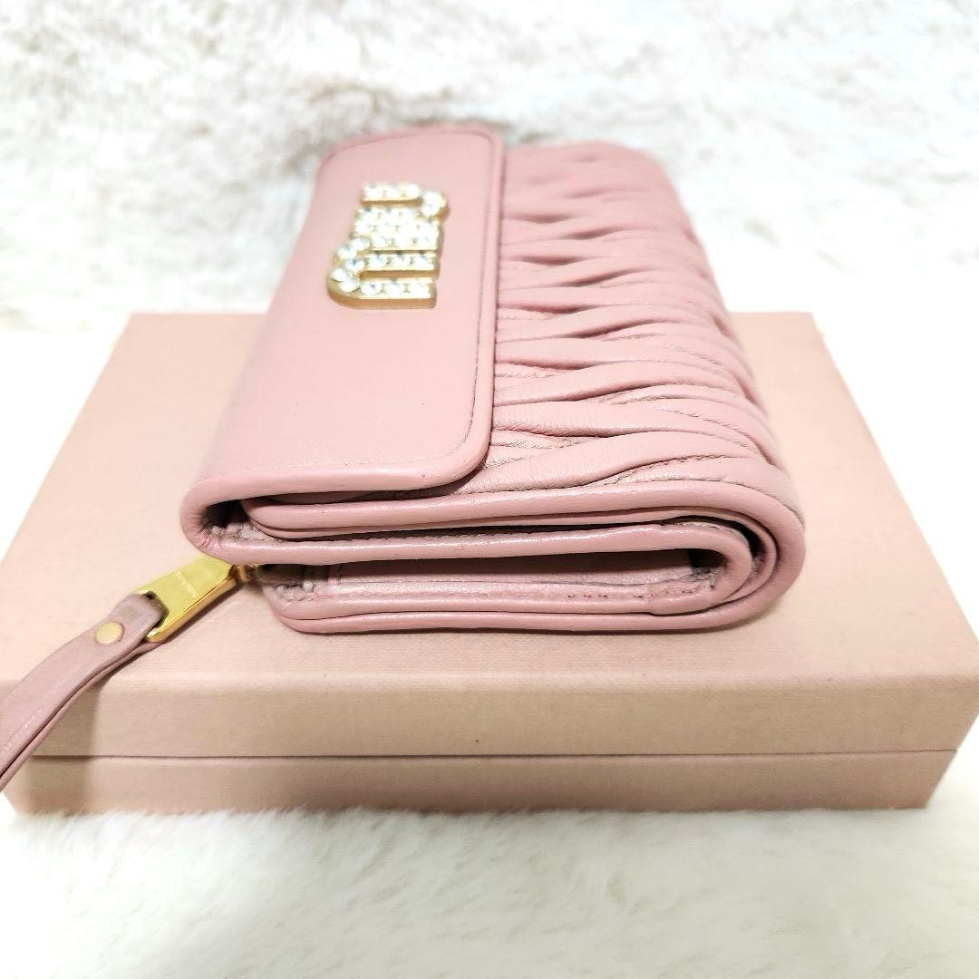 ✨極美品　付属品完備✨ミュウミュウ　三つ折り　マテラッセ　ビジュー　ピンク