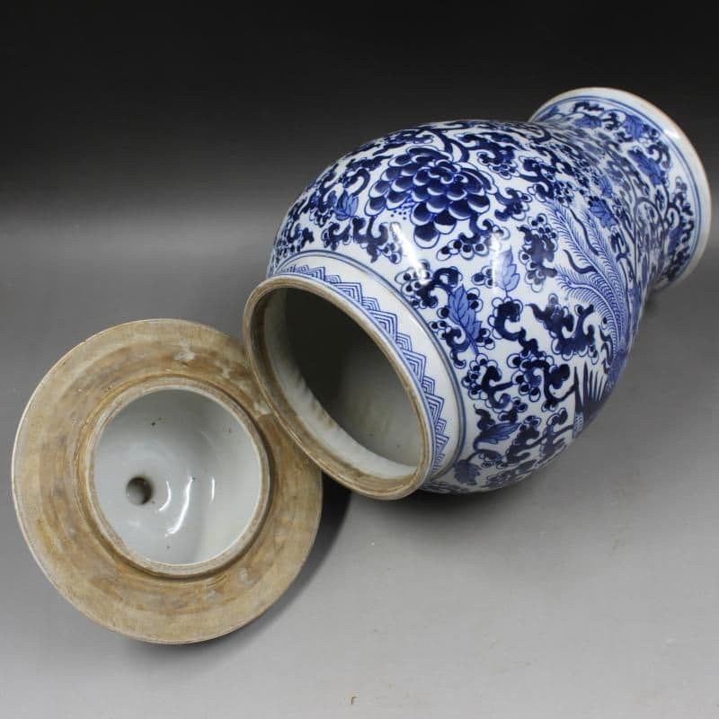 清康熙青花穿花凤纹将军罐 景徳鎮 陶磁器 装飾品 現代工芸品 美術品 置物