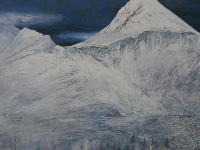 中村豪志、【磐梯】、希少な額装用画集画、新品高級額 額装付、状態良好