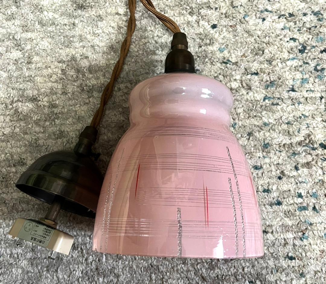 アンティークペンダントランプ　ライト　ガラスシェード　ヴィンテージ　レトロ