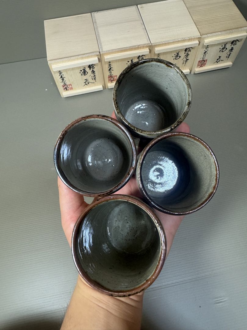 2227  十四代　中里太郎右衛門　絵唐津　湯呑　4客　未使用