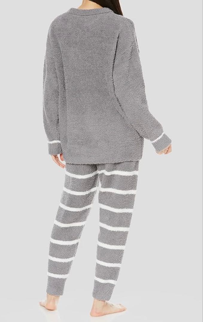 ジェラートピケ　ルームウェア　上下セット　グレー　ロゴ　ボーダー　パンツ