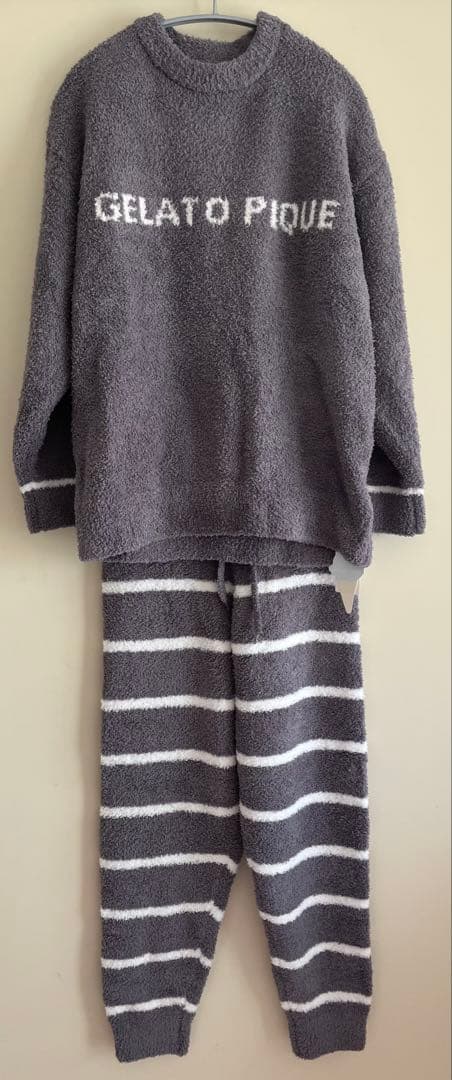 ジェラートピケ　ルームウェア　上下セット　グレー　ロゴ　ボーダー　パンツ