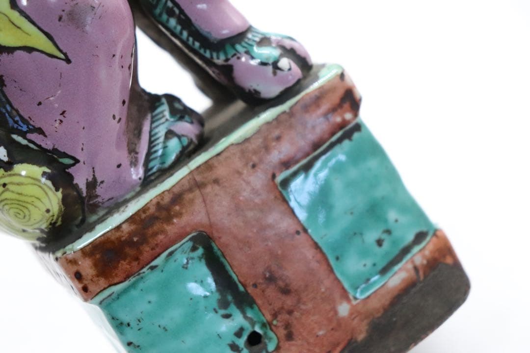 中国　清時代　洋彩　獅子　置物　共箱　送料込み250115