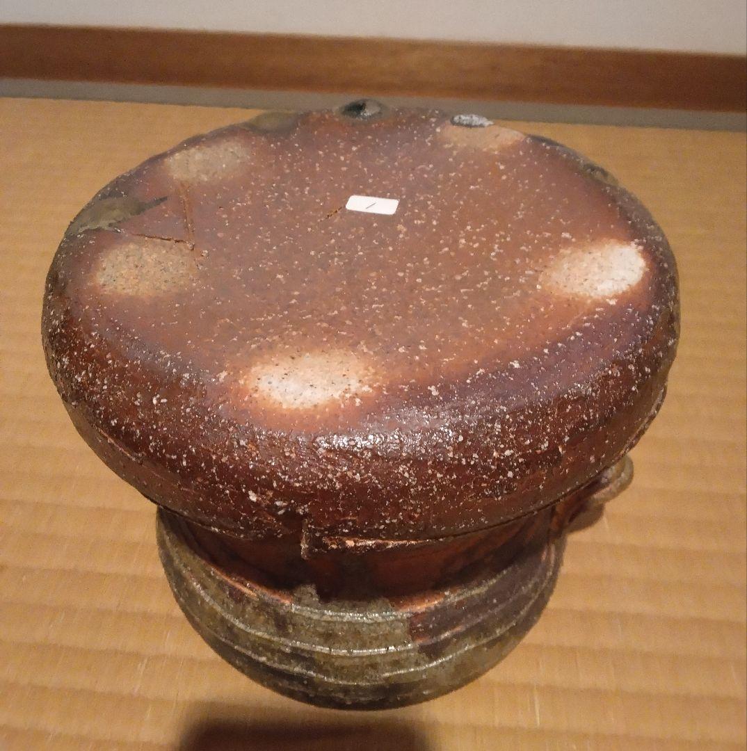 【共箱あり／未使用】茶道具 水指 焼き〆 耳付水指 蓋2種付き 陶芸品 花器