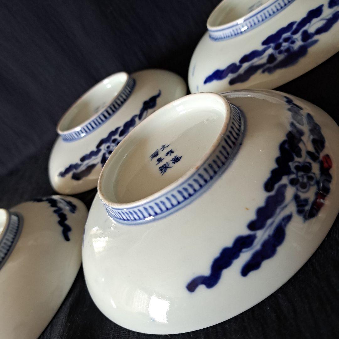 「キズがあっても、\"名品\"！お月見兎(うさぎ)と櫛高台」古伊万里皿4客セット 骨