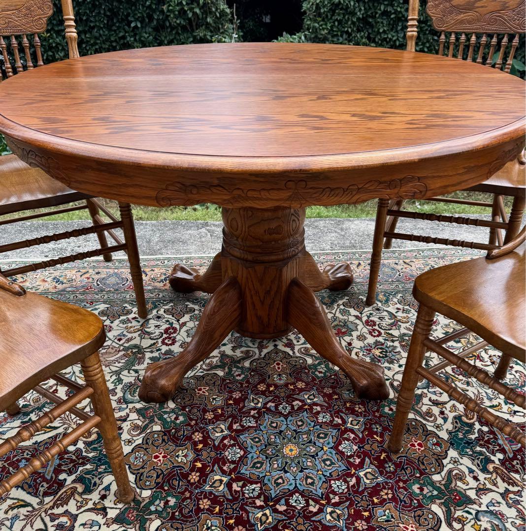 美しいオーク杢目 丸型伸長式テーブル ヴィンテージ　直径122-183cm