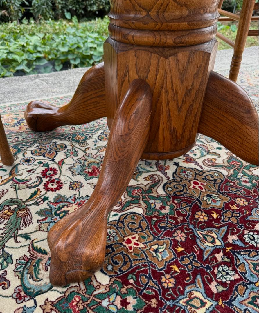 美しいオーク杢目 丸型伸長式テーブル ヴィンテージ　直径122-183cm