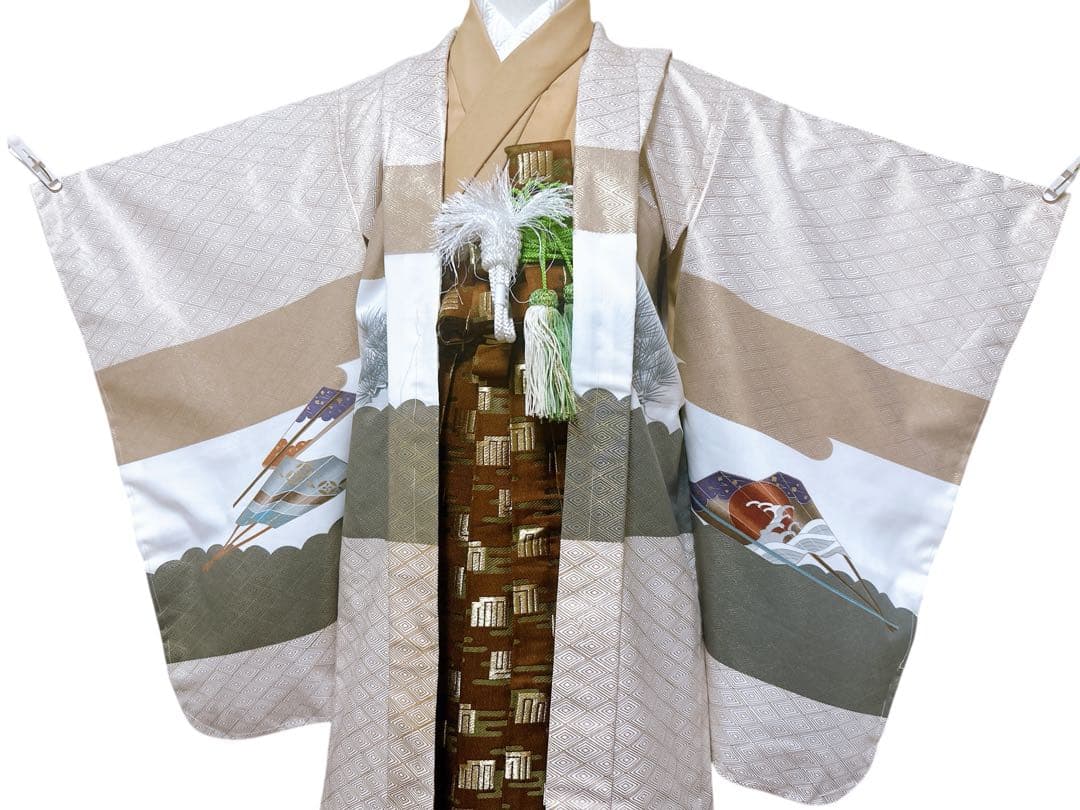 上品なフルセット♡七五三　5歳　男の子　一式　ベージュ　白　大きめ