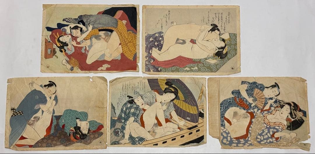 「明治期頃 彩色木版画 春画」5枚|艶本 浮世絵 和本 歌川国貞 木版刷り