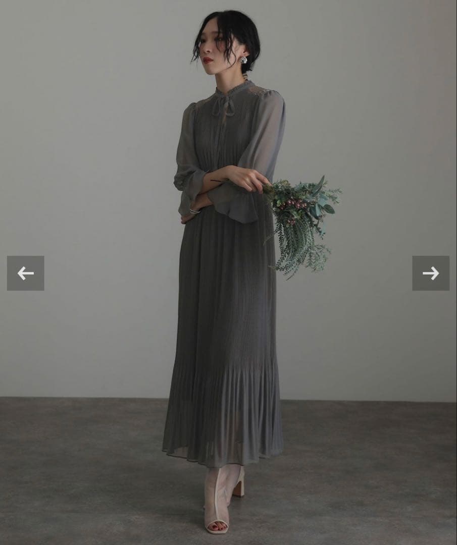 ショルダーレース切り替えシフォンプリーツワンピース【237221638】atlo