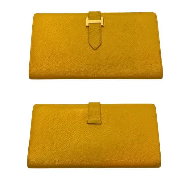 エルメス ベアン 長財布 イエロー 二つ折り H金具 レザー　0057