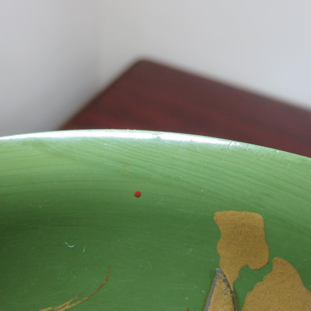 緑吸物碗 青地 盃 蒔絵 大根 カブ 6ケ 小傷1ケ 明治頃 希少 漆器