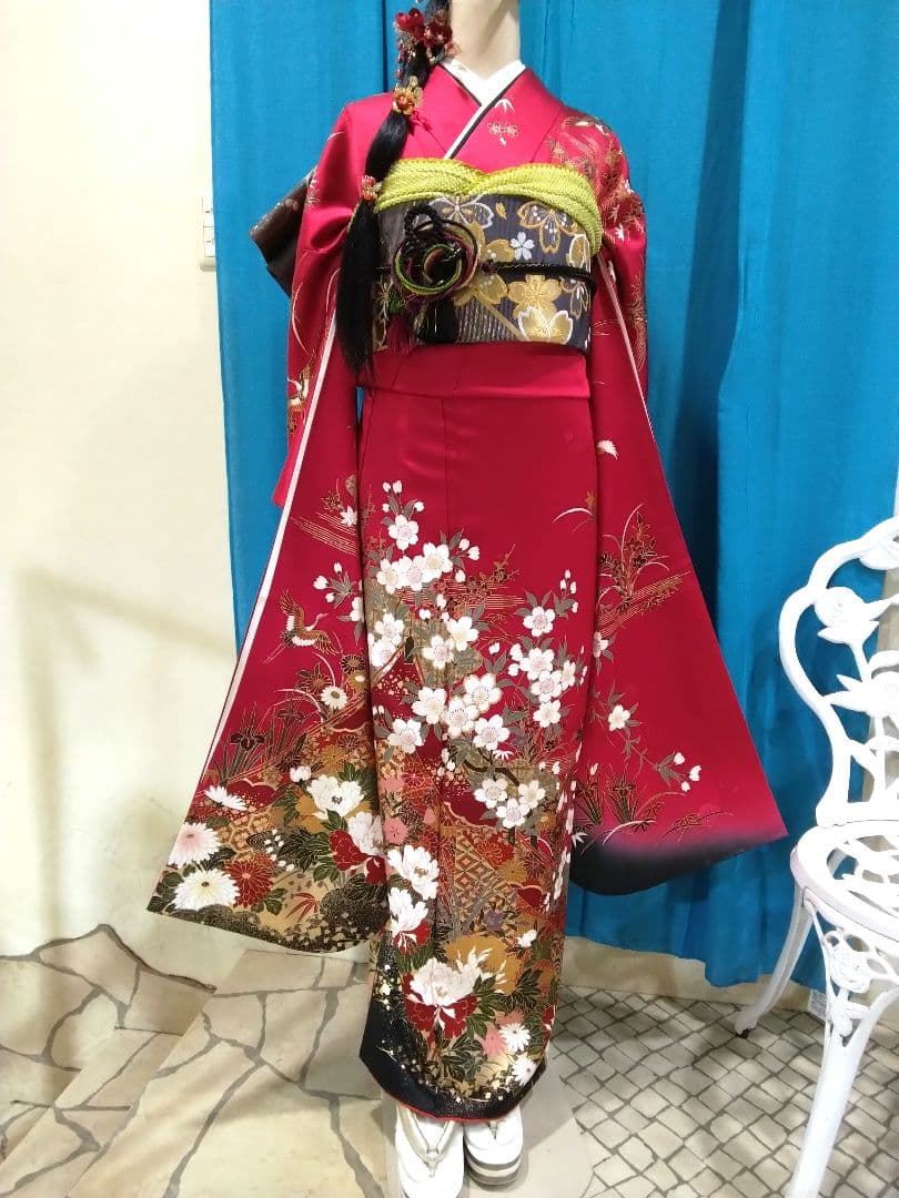振袖フルセット、やまと誂製成人式、重ね衿、帯揚げ帯締め西陣袋帯、襦袢、ガード加工