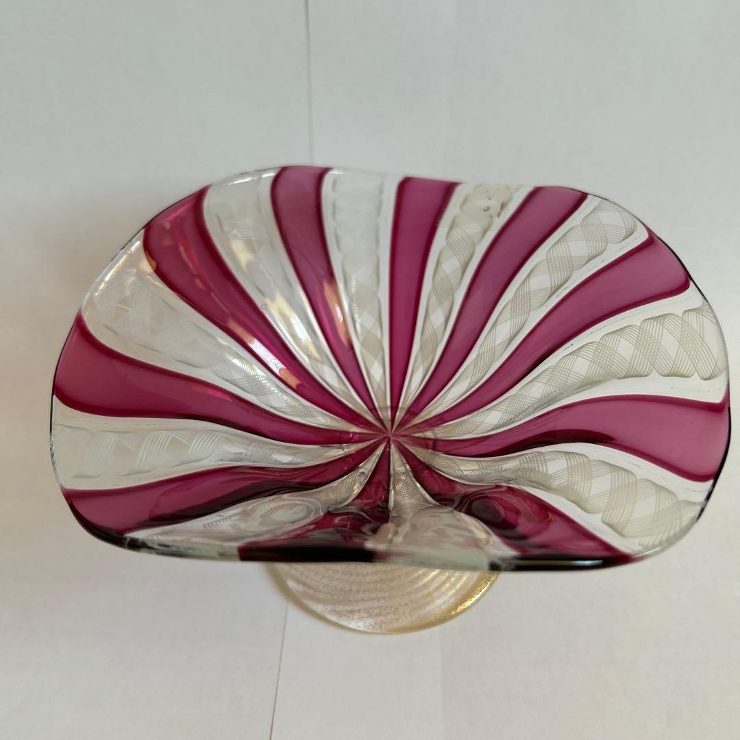 ヴェネチアングラス　レースガラス　コンポート　高台付き