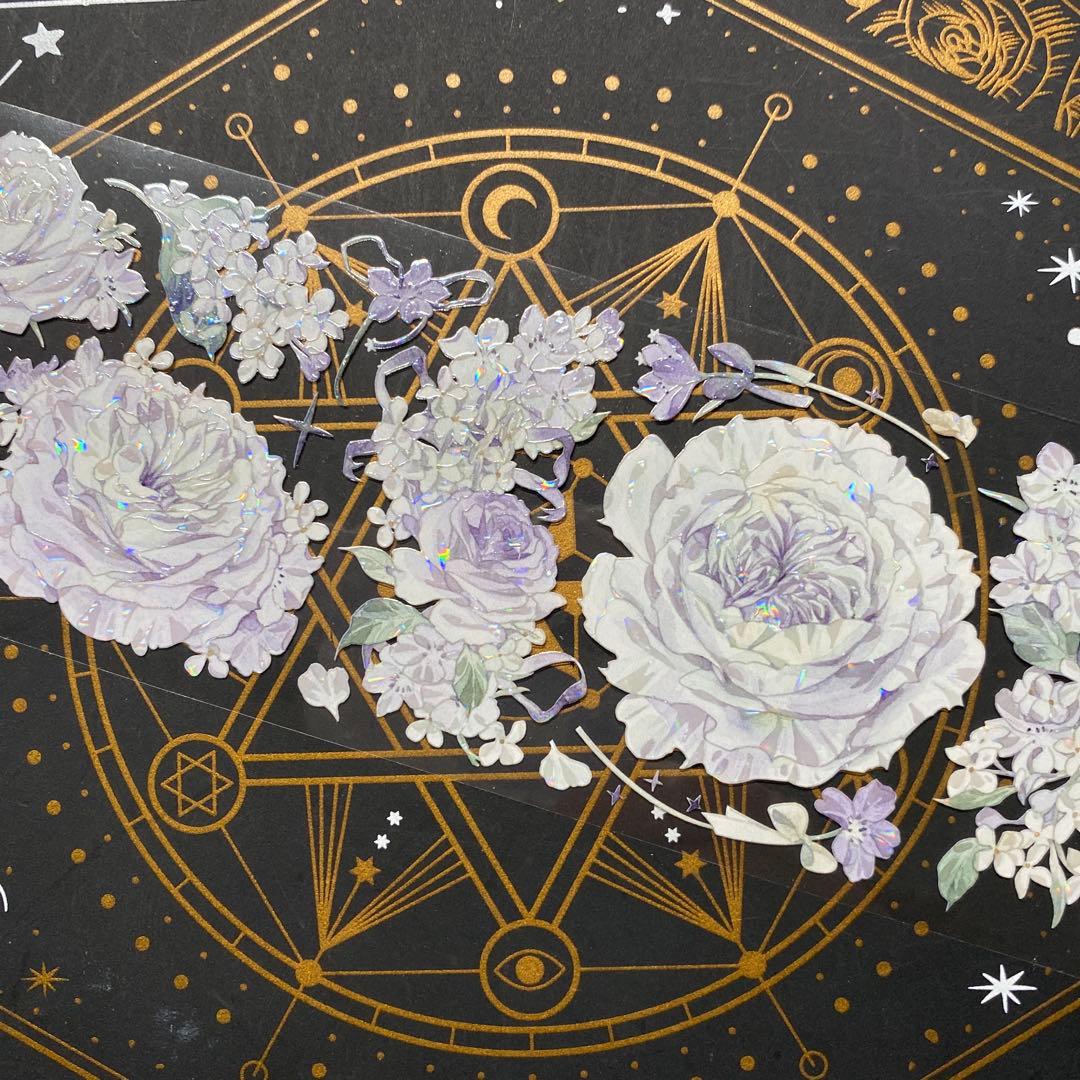 【9249】海外　マステ　中古巻　貝殻光マスキングテープ　お花系　紫