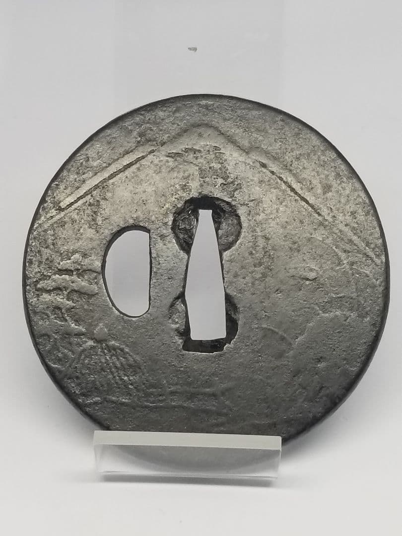 長*光様 三保の松原図鐔 鉄地 焼手腐らし 肥後 平田 埋忠 富士山 刀装具