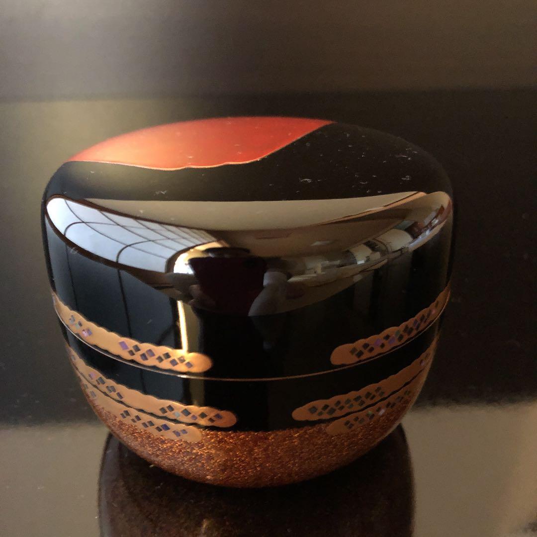 【未使用品】平棗　紅富士蒔絵　螺鈿　内銀地　細川司光　茶道具　共箱