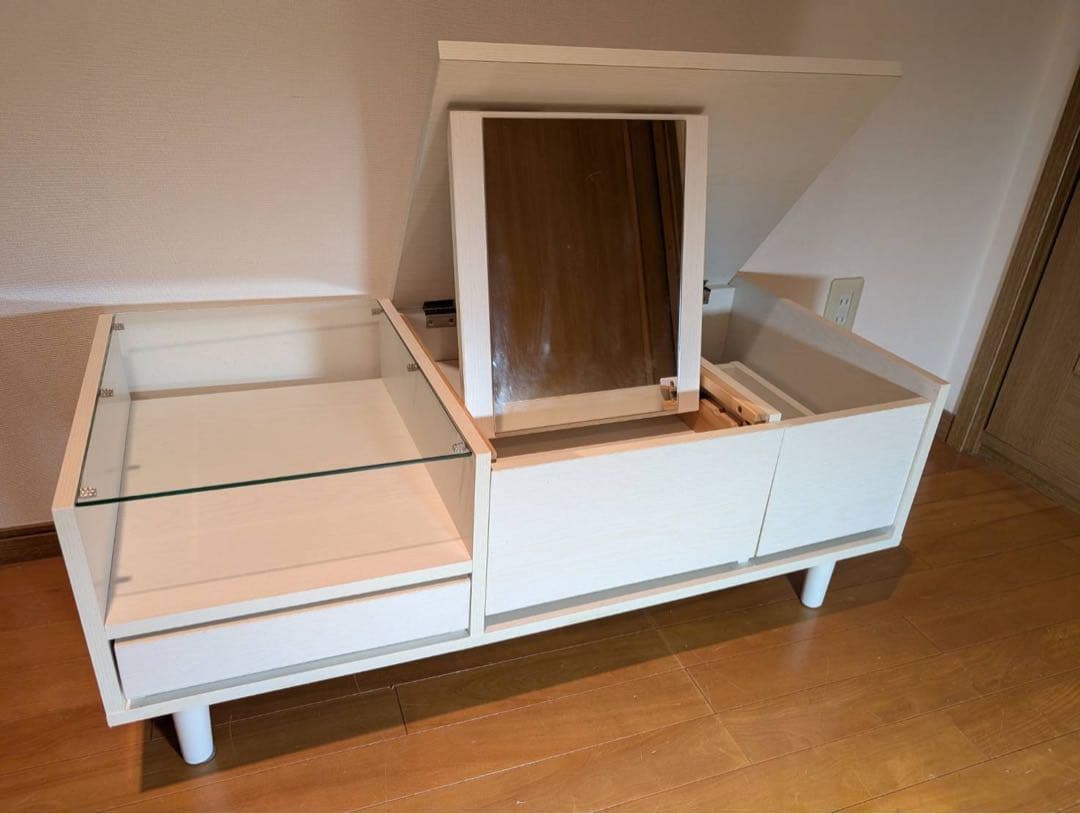 ■送料込■LOWYA ドレッサー コスメ台 ローテーブル 鏡化粧センターテーブル