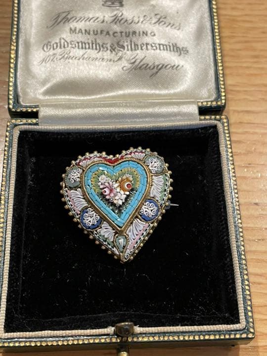 アンテークジュエリー　ローマンモザイク　ブローチ　ケース付