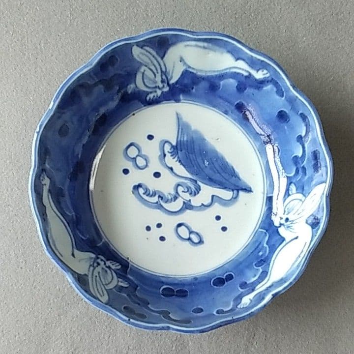 古伊万里波うさぎ文皿　古伊万里うさぎ文皿　古伊万里皿　古伊万里染付皿