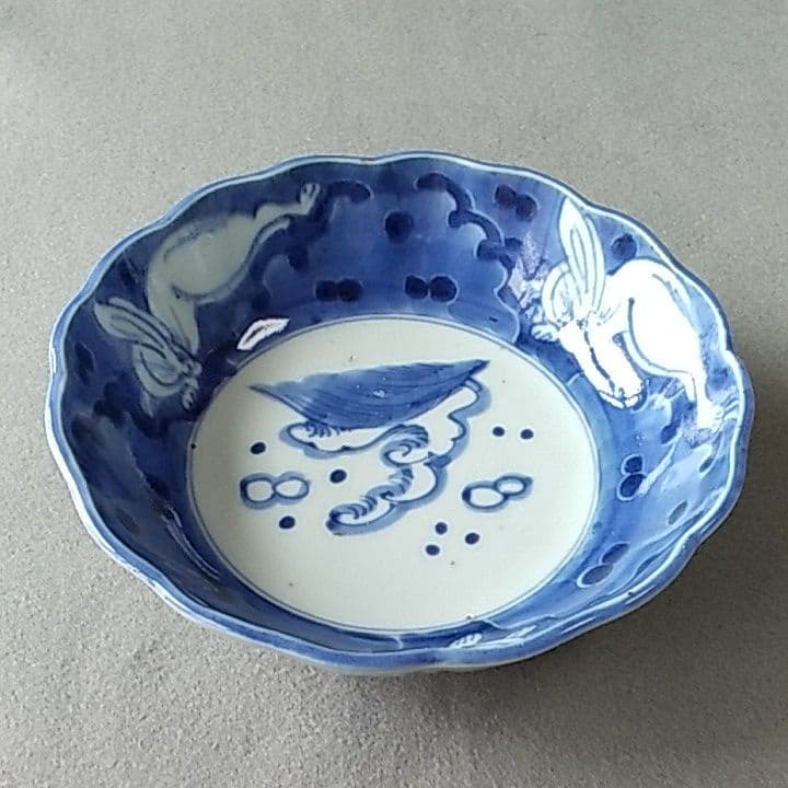 古伊万里波うさぎ文皿　古伊万里うさぎ文皿　古伊万里皿　古伊万里染付皿