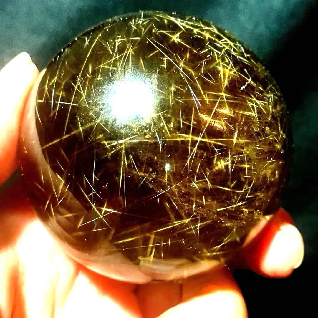 超大玉　63mm ゴールドルチルクォーツ　丸玉　スフィア　金針水晶