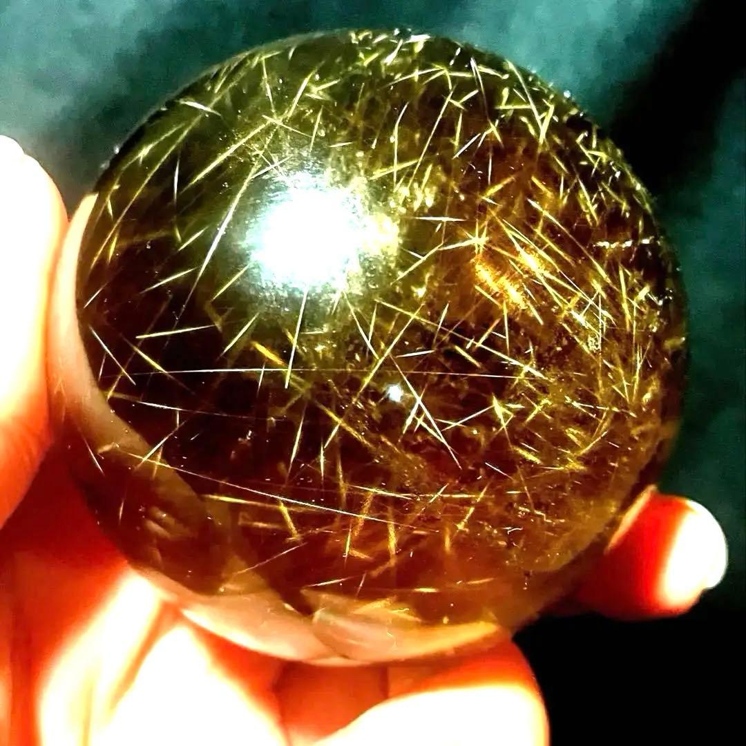 超大玉　63mm ゴールドルチルクォーツ　丸玉　スフィア　金針水晶
