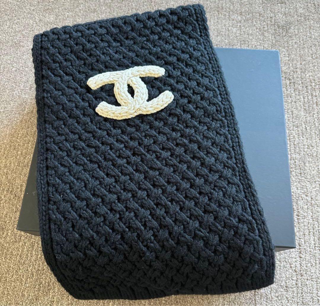 正規品　CHANEL シャネル　ココマーク　カシミヤ　ニットマフラー