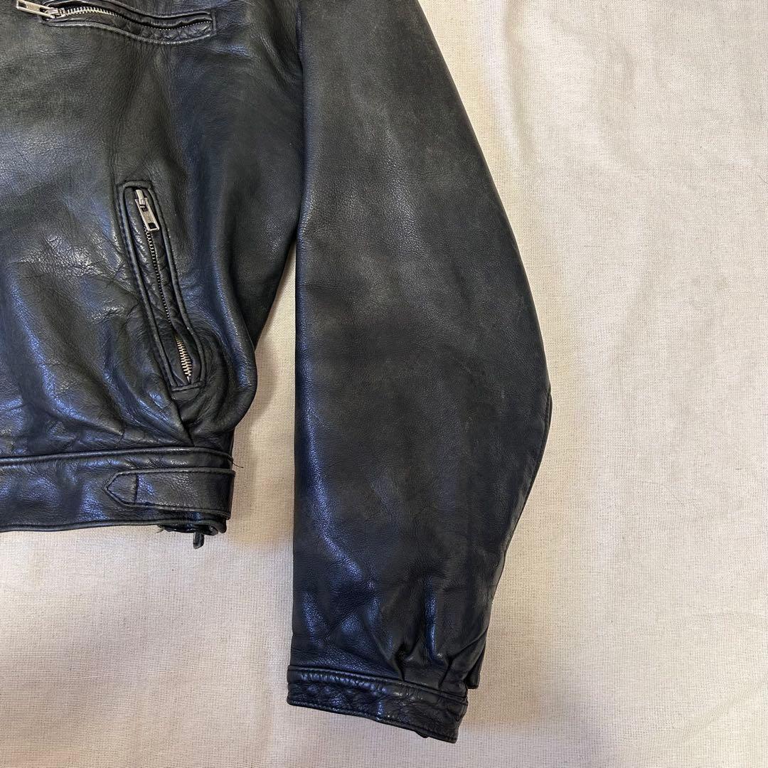 西ドイツ製 短丈 レザージャケット スウィングトップ フェードブラック 黒