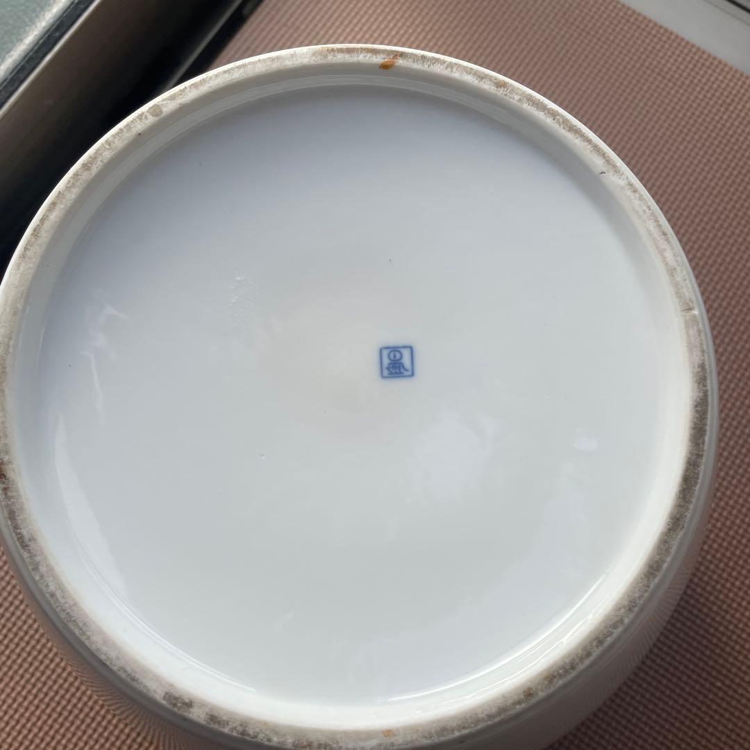 【最終値下げ　当時物】火鉢　ノリタケ　陶器　ブルー　菊　手あぶり　メダカ鉢　日陶