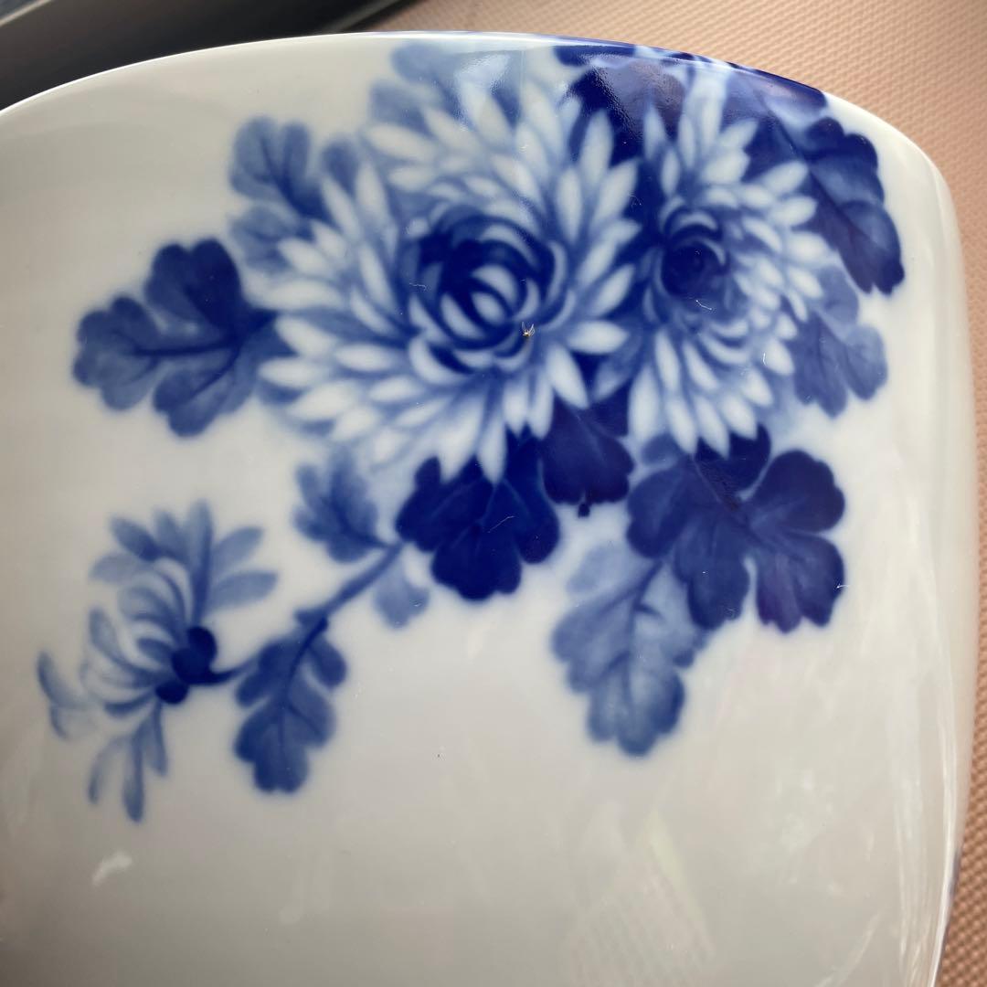 【最終値下げ　当時物】火鉢　ノリタケ　陶器　ブルー　菊　手あぶり　メダカ鉢　日陶