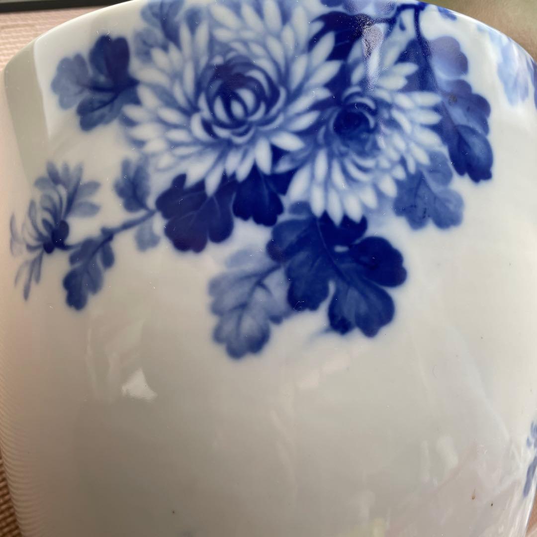 【最終値下げ　当時物】火鉢　ノリタケ　陶器　ブルー　菊　手あぶり　メダカ鉢　日陶