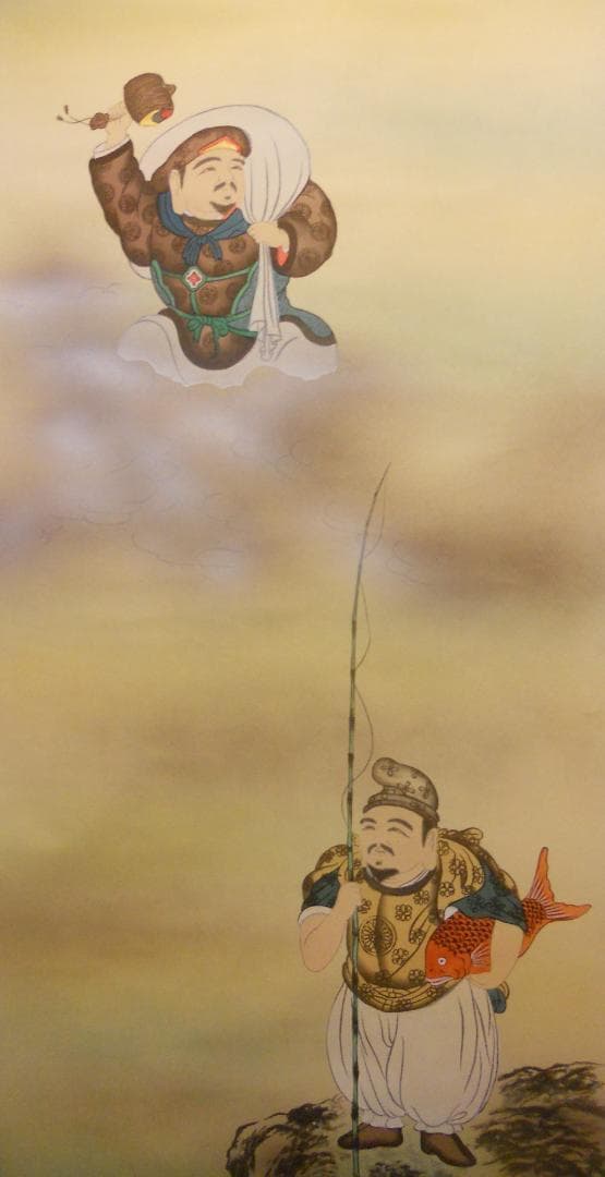 掛け軸 翠山 恵比寿大国 絹本 希少 軸装 茶道具 掛軸 美品 です。