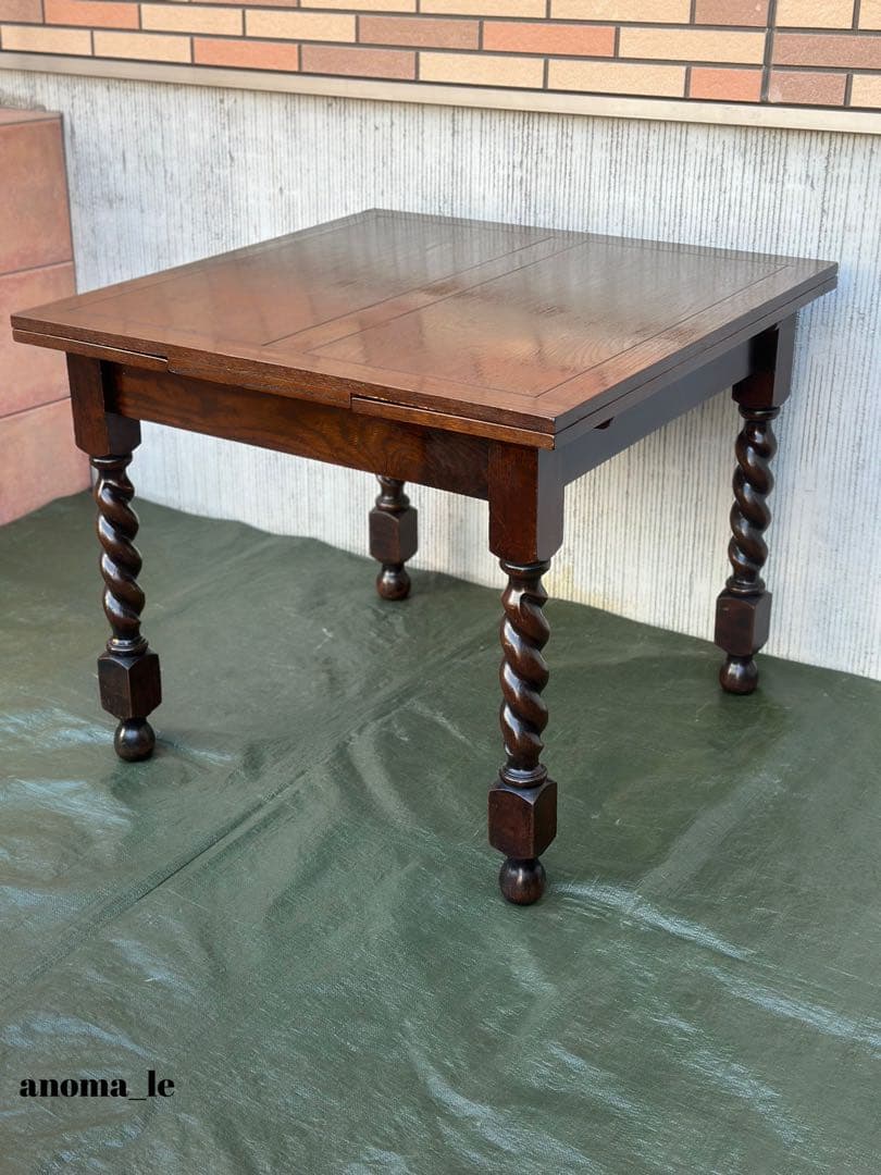 【ドローリーフテーブル】英国　伸長式　ツイストレッグ　アンティーク◎