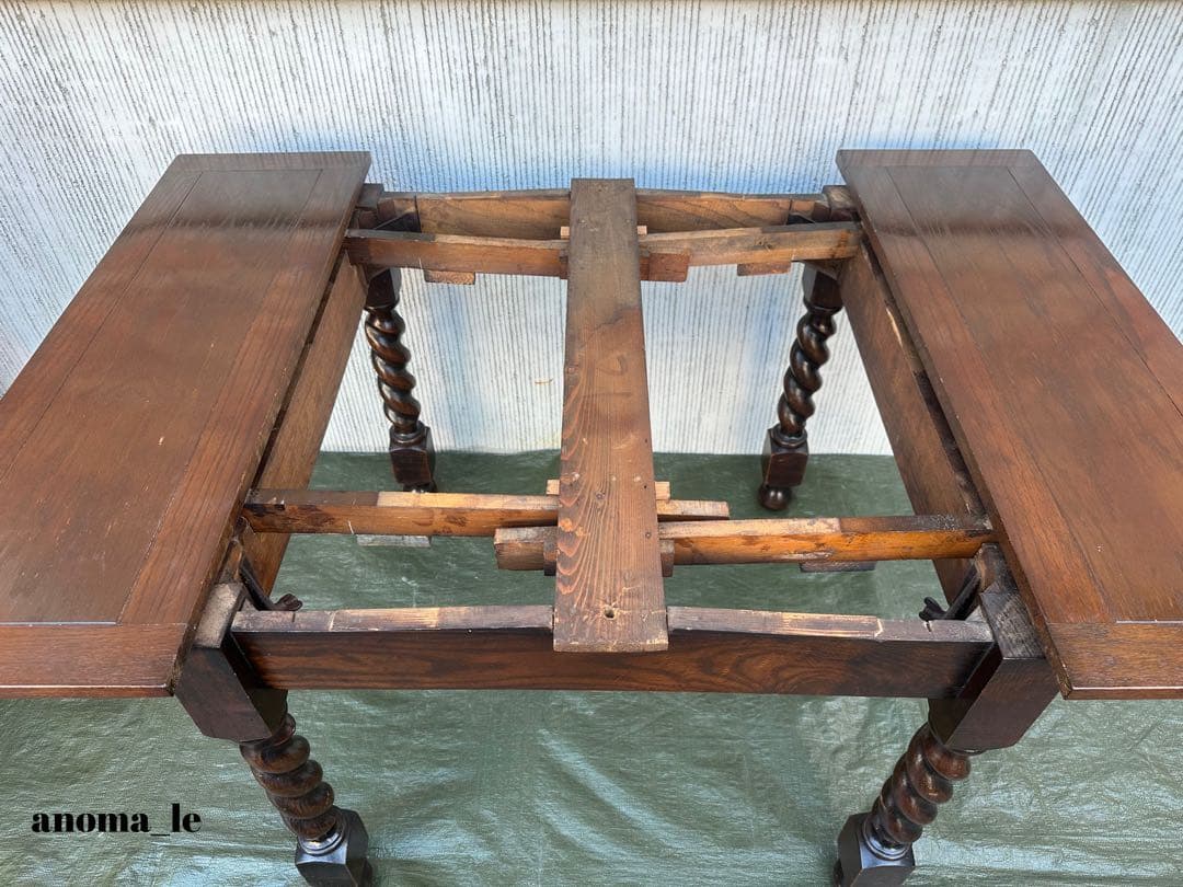 【ドローリーフテーブル】英国　伸長式　ツイストレッグ　アンティーク◎
